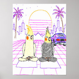 レトロサンセット ヴェイパーウェーブ オカメインコ ポスター