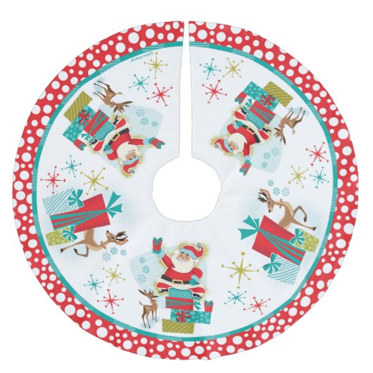 レトロサンタとギフト ブラッシュドポリエステルツリースカート (正面)