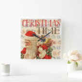 レトロサンタとプレゼント&クリスマスタイム スクエア壁時計 (ホーム)