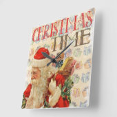 レトロサンタとプレゼント&クリスマスタイム スクエア壁時計 (傾斜)