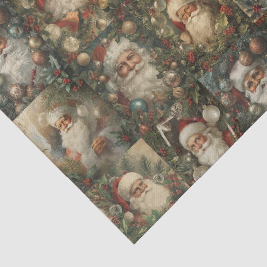 レトロサンタとヴィクトリア時代のクリスマスコラージュ 薄葉紙 (詳細)