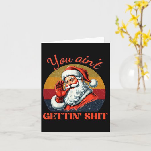 レトロサンタのおもしろいクリスマス服を得ない カード (黄色い花)