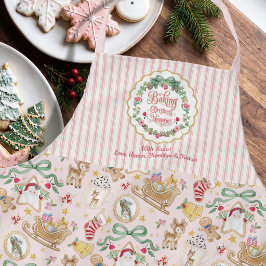 レトロサンタのクリスマスクッキー水彩画 エプロン