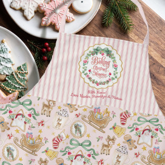 レトロサンタのクリスマスクッキー水彩画 エプロン