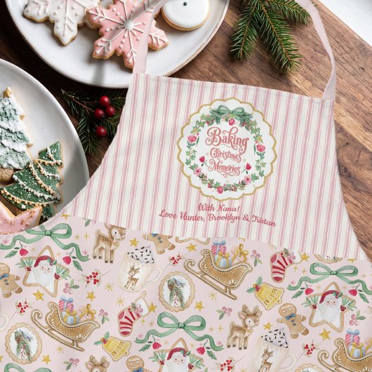 レトロサンタのクリスマスクッキー水彩画 エプロン