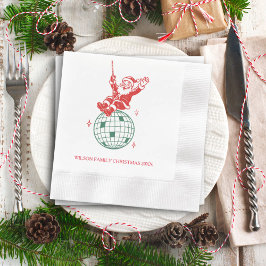 レトロサンタのディスコボール クリスマスパーティー 縁ありカクテルナプキン