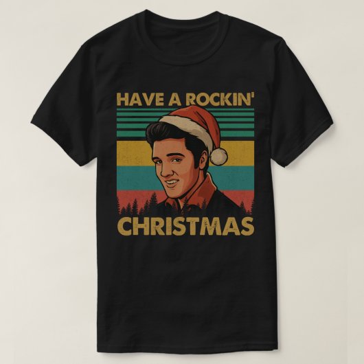 レトロサンタのロックなクリスマスポートレートTシャツ Tシャツ (デザイン正面)