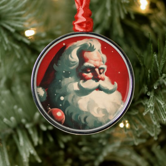 レトロサンタインスノーヴィンテージイラストレーション メタルオーナメント (ツリー)