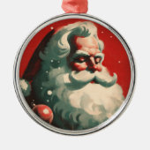 レトロサンタインスノーヴィンテージイラストレーション メタルオーナメント (正面)