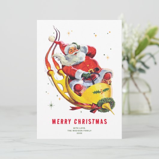 レトロサンタオンロケット非写真クリスマスカード (スタンド正面)