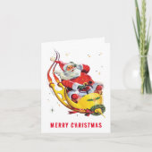 レトロサンタオンロケット非写真クリスマスホリデー ノートカード (正面)