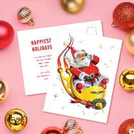 レトロサンタオンロケット非写真クリスマスホリデー ポストカード