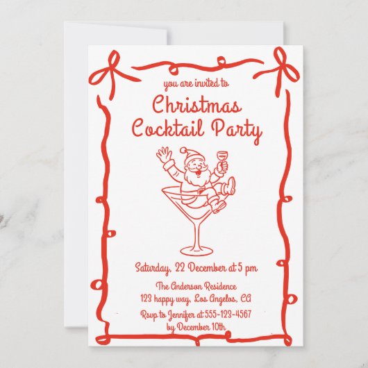 レトロサンタクリスマスカクテルパーティー 招待状 (正面)