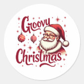 レトロサンタクリスマスグルーヴィホリデイスタイル ラウンドシール (正面)
