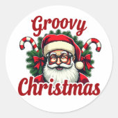 レトロサンタクリスマスグルーヴィホリデイスタイル ラウンドシール (正面)