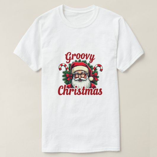 レトロサンタクリスマスグルーヴィホリデイスタイル Tシャツ (デザイン正面)