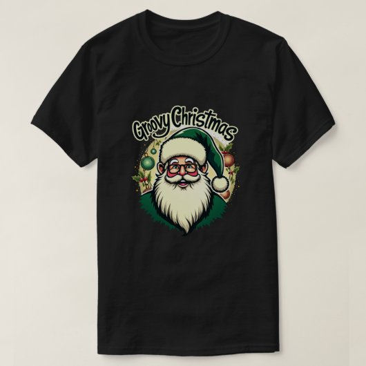 レトロサンタクリスマスグルーヴィホリデイスタイル Tシャツ (デザイン正面)