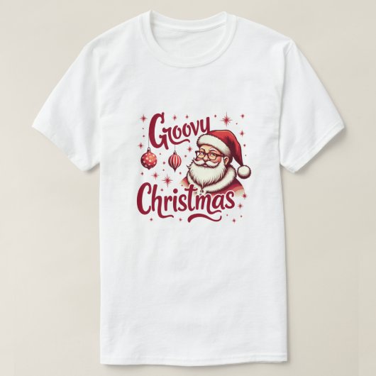 レトロサンタクリスマスグルーヴィホリデイスタイル Tシャツ (デザイン正面)