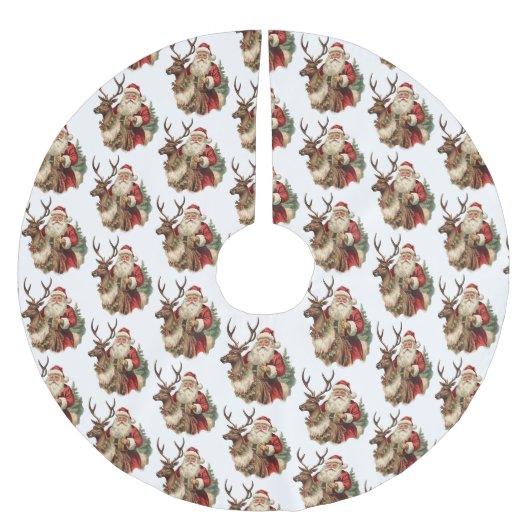 レトロサンタクロースがトナカイに乗る ブラッシュドポリエステルツリースカート (正面)