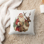 レトロサンタクロースがトナカイのクリスマスに乗る クッション (ブランケット)