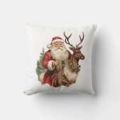 レトロサンタクロースがトナカイのクリスマスに乗る クッション (正面)
