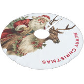 レトロサンタクロースがトナカイのクリスマスに乗る ブラッシュドポリエステルツリースカート (アングル)