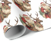 レトロサンタクロースがトナカイのクリスマスに乗る ラッピングペーパー (ロールコーナー)