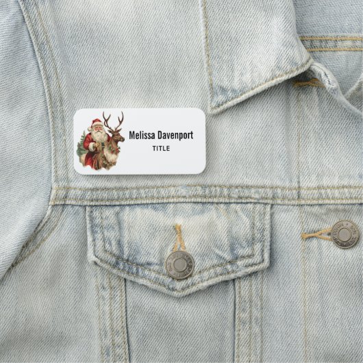 レトロサンタクロースがトナカイのクリスマスに乗る 名札 (インサイチュ)