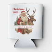 レトロサンタクロースがトナカイのクリスマスに乗る 缶クーラー (正面)