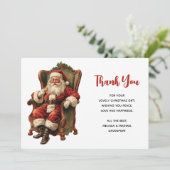 レトロサンタクロースが椅子に座るクリスマス サンキューカード (スタンド正面)