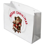 レトロサンタクロースが椅子に座るクリスマス ラージペーパーバッグ (裏面アングル)