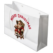 レトロサンタクロースが椅子に座るクリスマス ラージペーパーバッグ (正面アングル)
