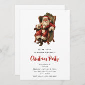 レトロサンタクロースが椅子に座るクリスマス 招待状 (正面/裏面)