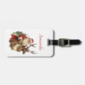 レトロサンタクロースとトナカイのクリスマス ラゲッジタグ (正面横)