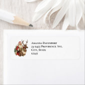 レトロサンタクロースとトナカイのクリスマス ラベル (インサイチュ)