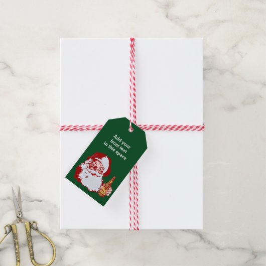 レトロサンタクロースとビールクリスマスおもしろいカスタム ギフトタグ (より糸付き)