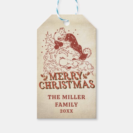 レトロサンタクロースのクリスマスパーティー好意ギフトラベル ギフトタグ (正面)
