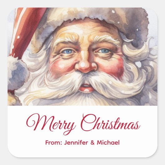 レトロサンタクロースのクリスマスプレゼント スクエアシール (正面)