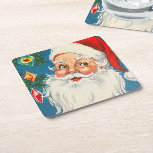 レトロサンタクロースウィズクリスマスオーナメントコースター スクエアペーパーコースター (アングル)
