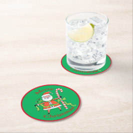 レトロサンタクロースキャンディーケーンクリスマス ラウンドペーパーコースター