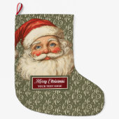 レトロサンタクロースクリスマスストッキングヴィンテージアート ラージクリスマスストッキング (正面)