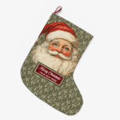 レトロサンタクロースクリスマスストッキングヴィンテージアート ラージクリスマスストッキング (正面 (吊り時))
