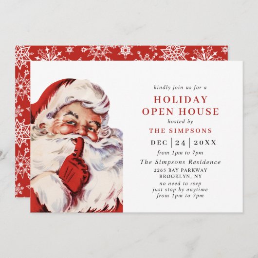 レトロサンタクロースクリスマスホリデーオープンハウス 招待状 (正面/裏面)
