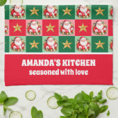 レトロサンタクロースタータンチェックプレイドクリスマス キッチンタオル (折り畳み)