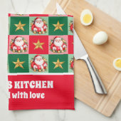 レトロサンタクロースタータンチェックプレイドクリスマス キッチンタオル (四つ折り)