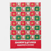 レトロサンタクロースタータンチェックプレイドクリスマス キッチンタオル (縦)