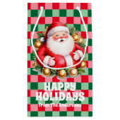 レトロサンタクロースタータンチェックプレイドクリスマス スモールペーパーバッグ (裏面)
