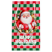 レトロサンタクロースタータンチェックプレイドクリスマス スモールペーパーバッグ (正面)