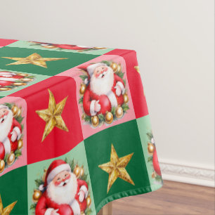 レトロサンタクロースタータンチェックプレイドクリスマス テーブルクロス