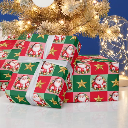 レトロサンタクロースタータンチェックプレイドクリスマス ラッピングペーパー (クリスマス)